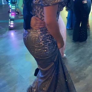 Beautiful glamorous gown- gray/silver with pink details